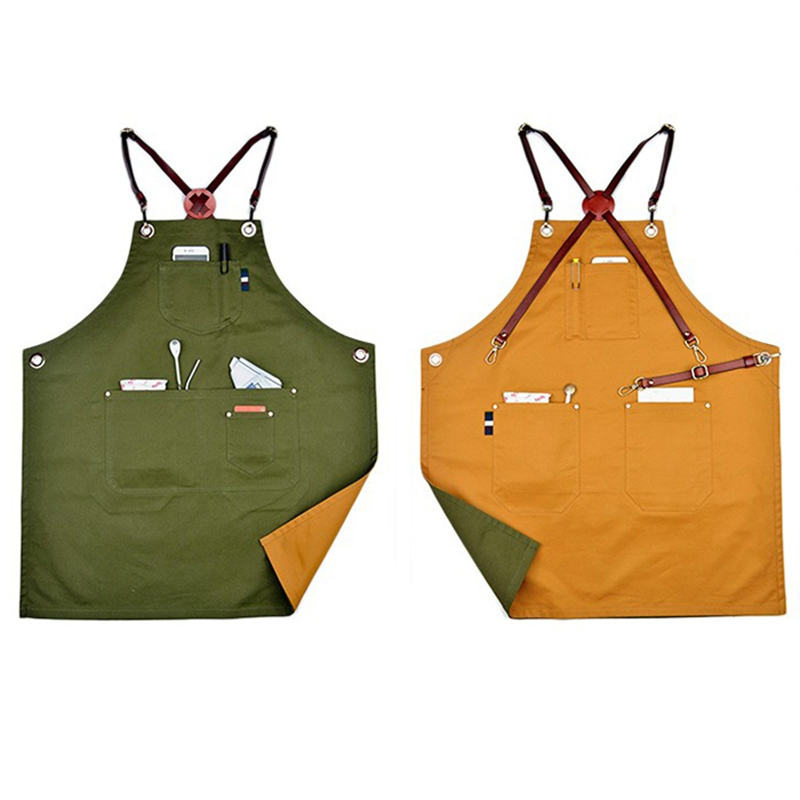 New Design Double-sided Cotton Work Apron With Leather Straps