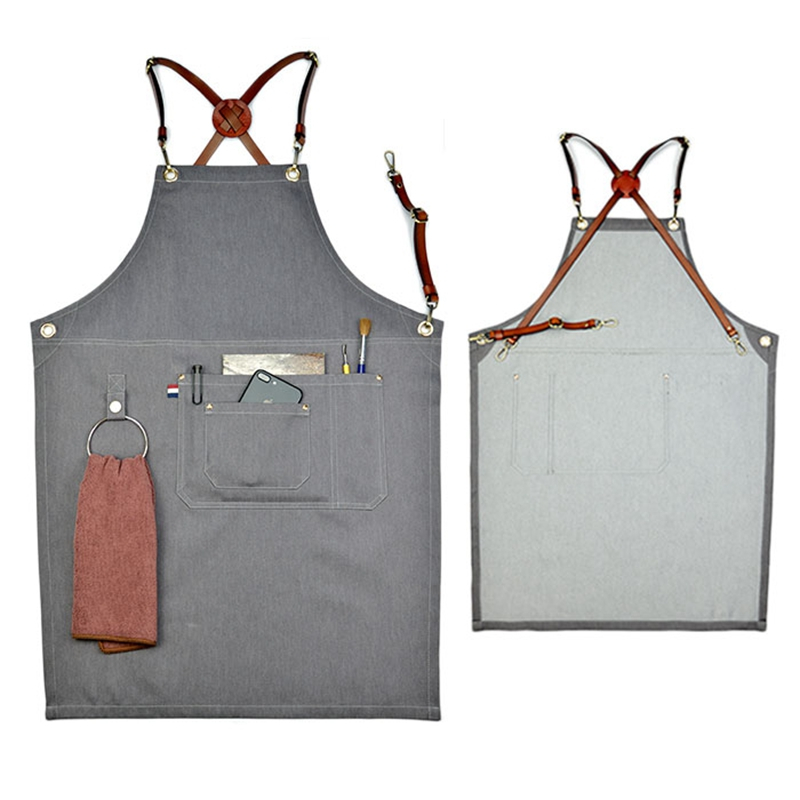 Preferred Denim Fabric Sturdy Cowhide Straps Work Apron