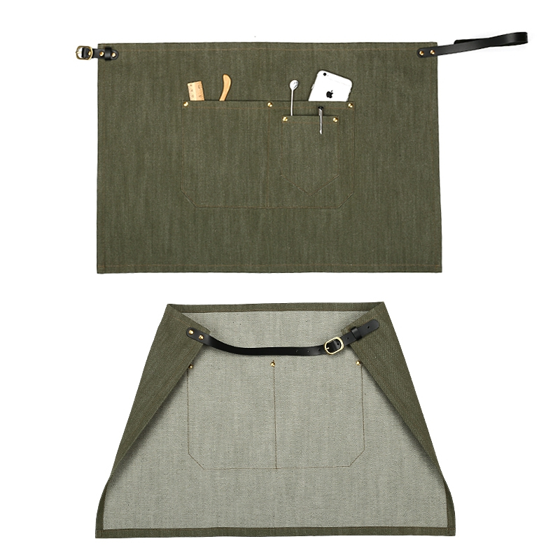 Wholesale Durable Denim Fabric Waist Apron With Cowhide Straps