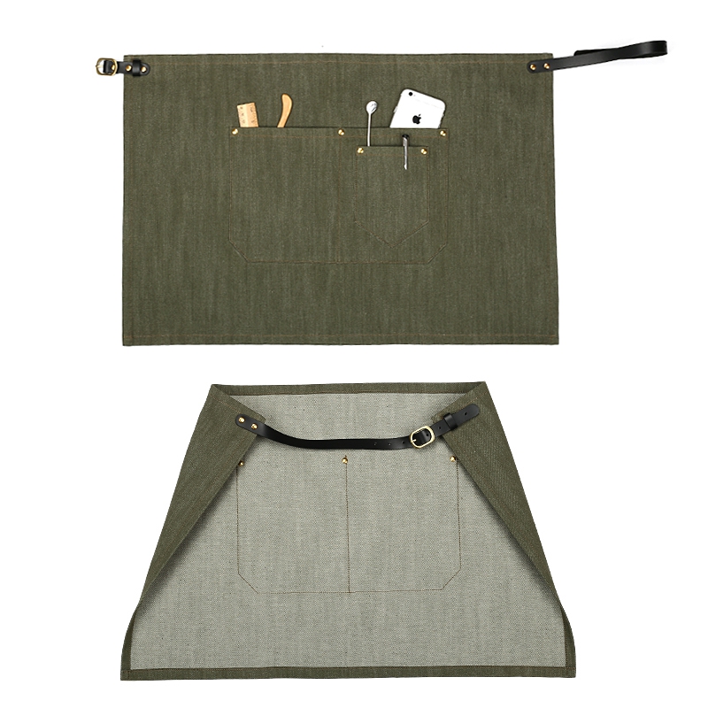 Wholesale Durable Denim Fabric Waist Apron With Cowhide Straps
