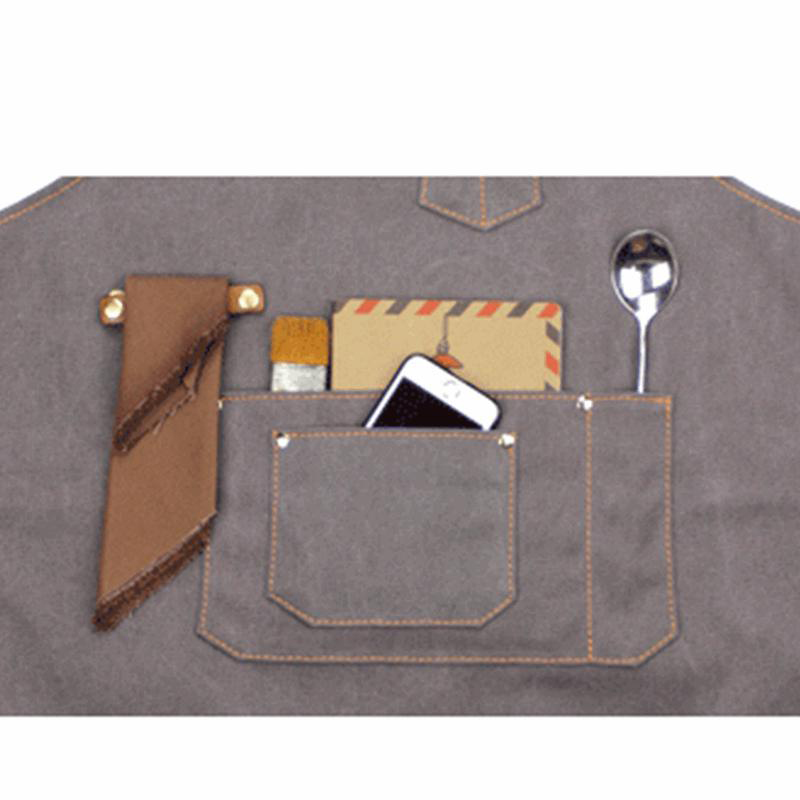 Leather Straps Combine Washed Canvas Barber Work Apron
