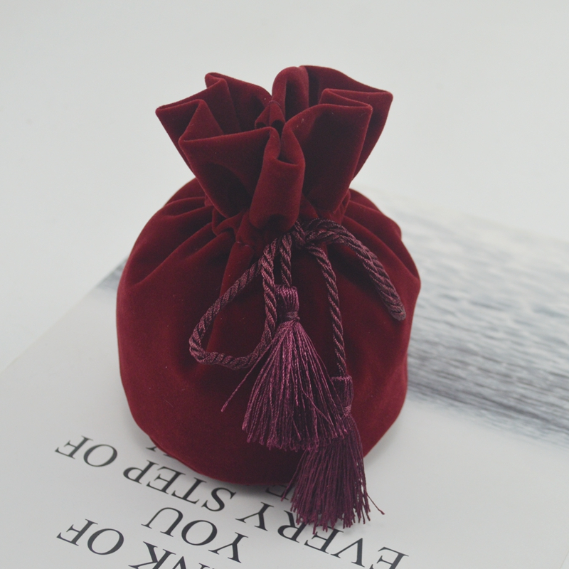 Portable flocking handmade drawstring small jewelry velvet gift bag