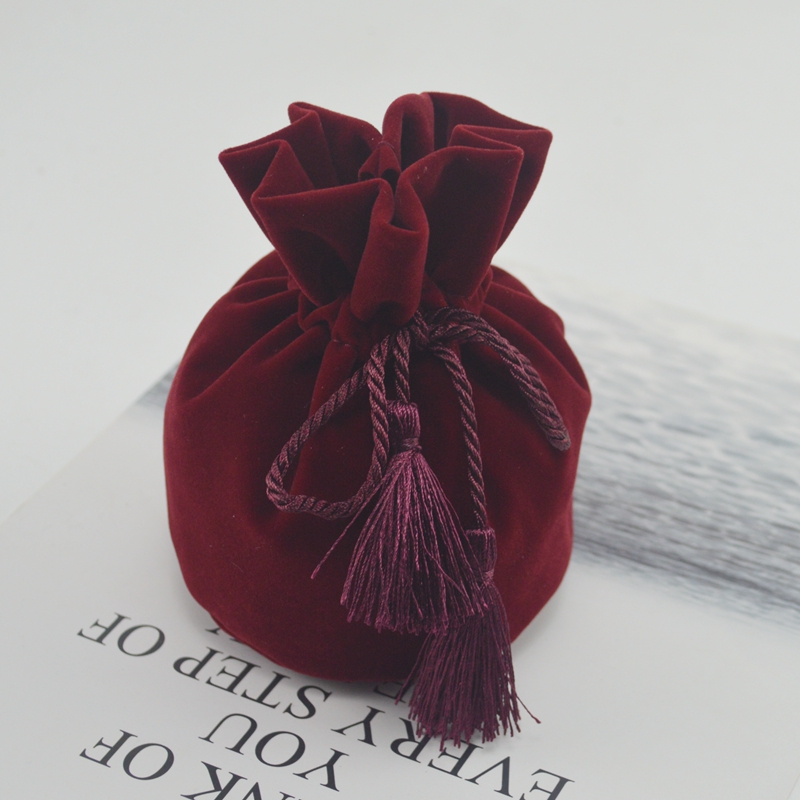 Portable flocking handmade drawstring small jewelry velvet gift bag