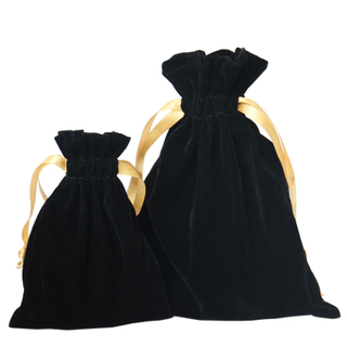 Custom black velvet drawstring makeup gift bag for glasses