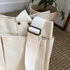 Multi-pockets white canvas tote bag for women