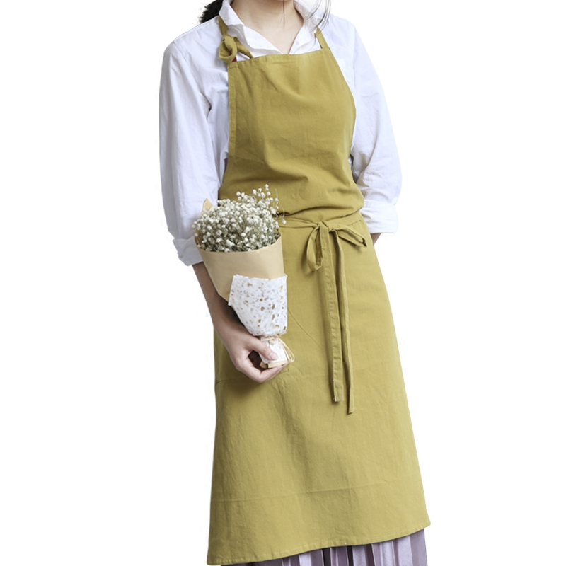 Wholesale cotton linen breathable kitchen cooking apron