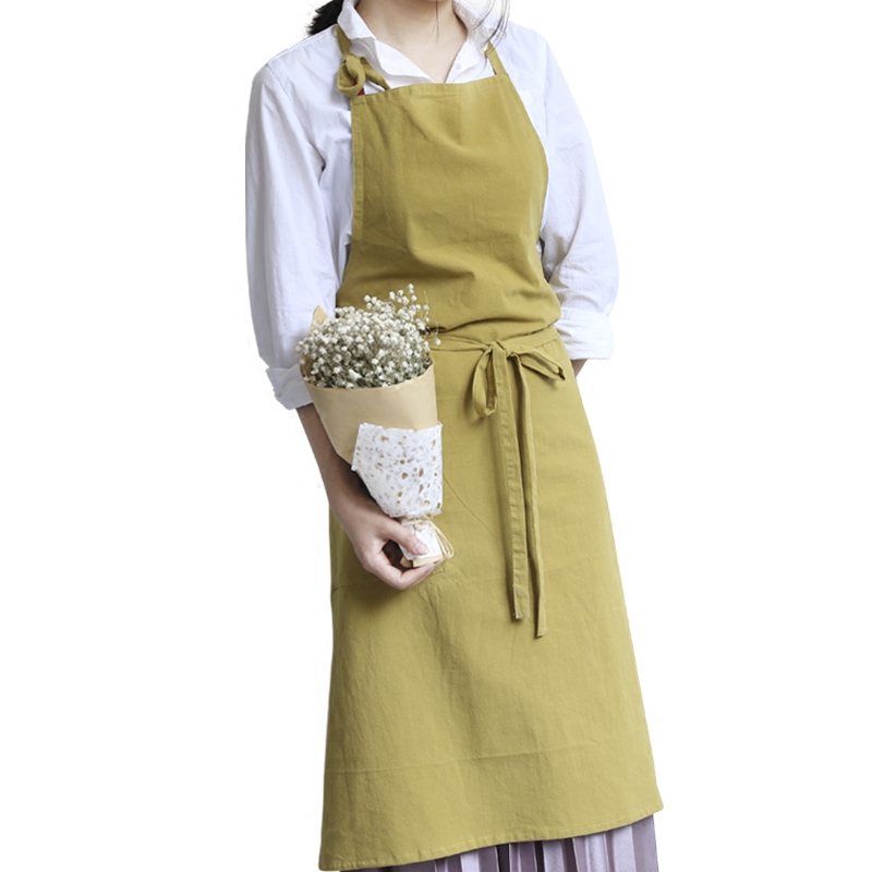 Wholesale cotton linen breathable kitchen cooking apron