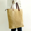 High quality hot sale linen fabric shopping bag with leather handle