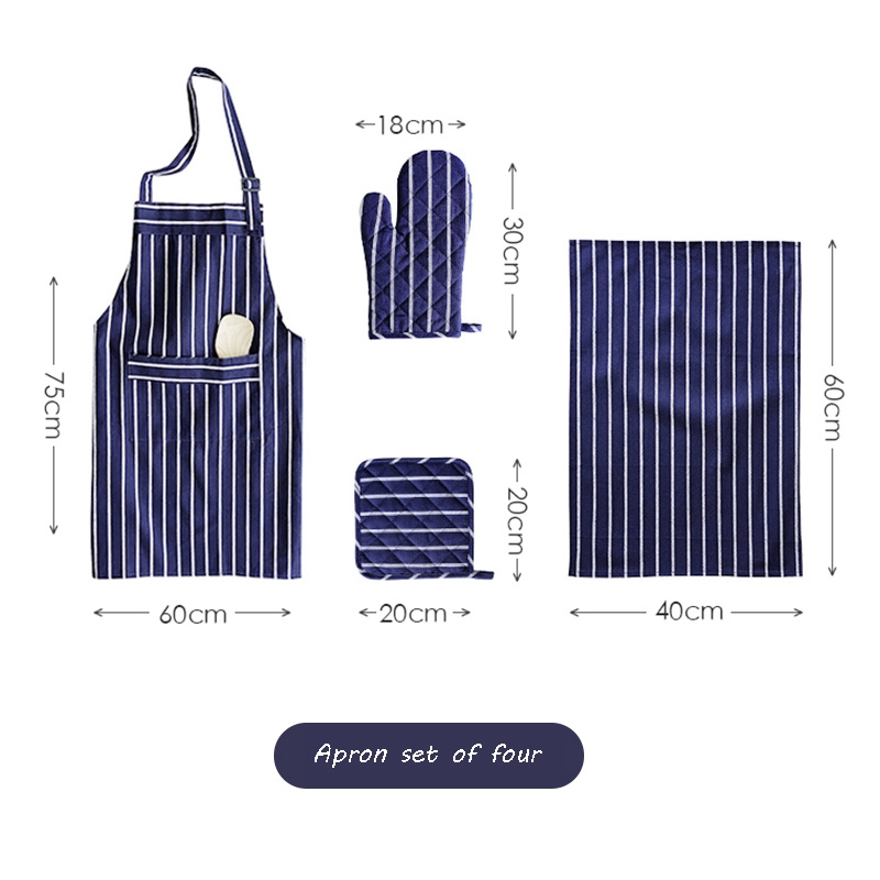 Simple fashion plain color potholder napkin apron four piece unisex cotton kitchen apron