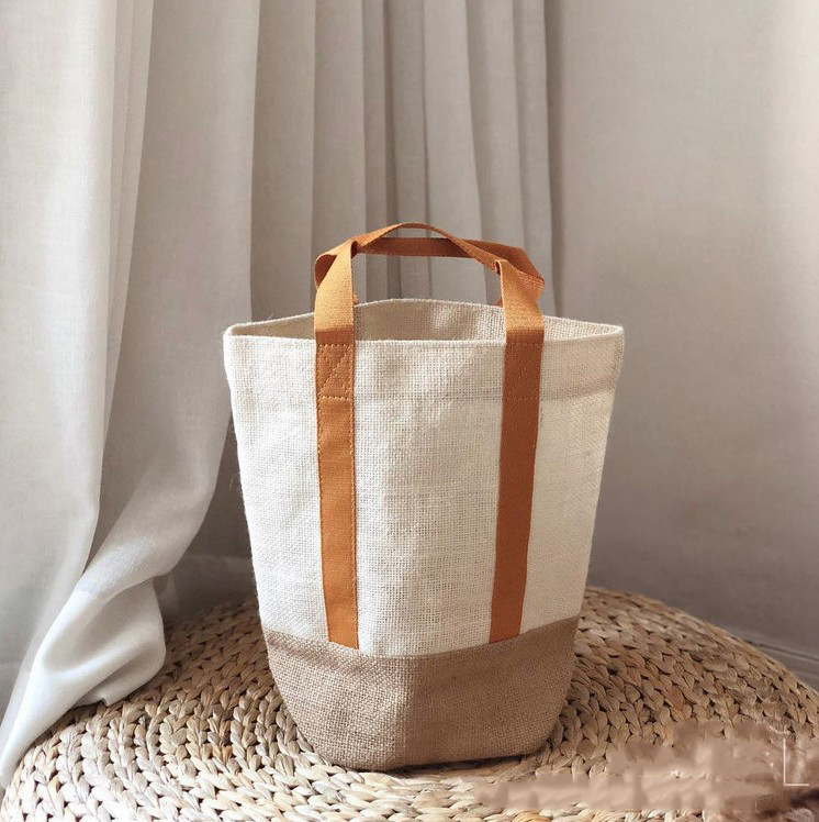 Simple natural jute splice design fashion portable durable tote shopping bag with factory custom