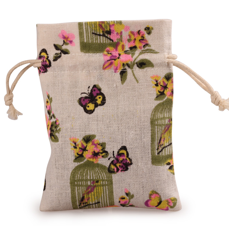 Fashion printed linen drawstring bag storage bag small gift bag