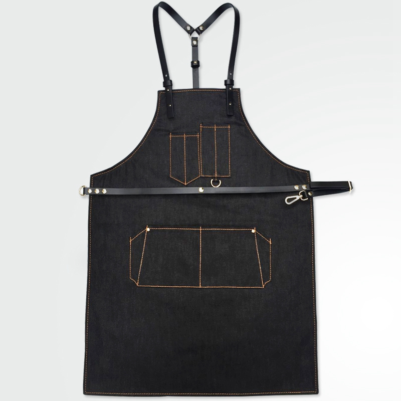 Wear-resistant Thick Canvas Fabric Combine Leather Belts Fashion Tooling Apron for Cafe Or Studio Workwear Custom Logo