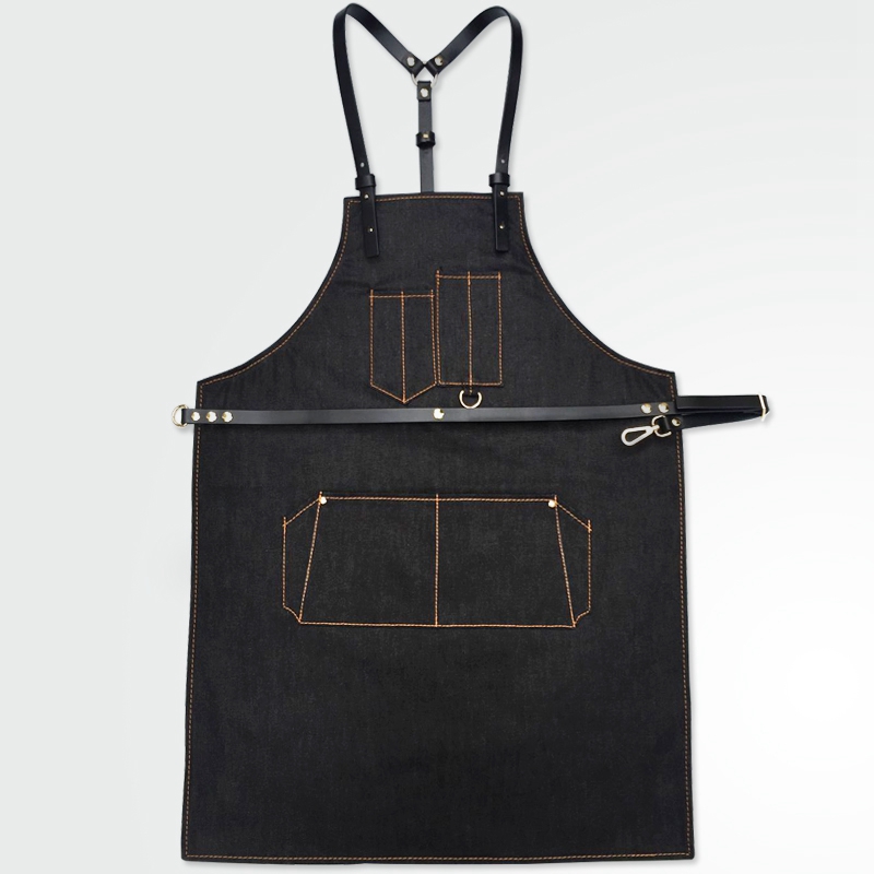Wear-resistant Thick Canvas Fabric Combine Leather Belts Fashion Tooling Apron for Cafe Or Studio Workwear Custom Logo