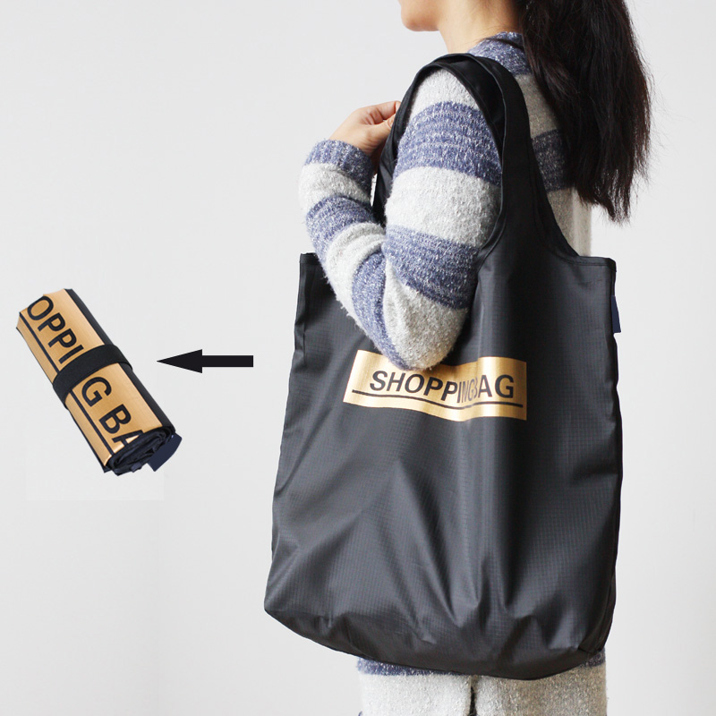 Fashion printed black shopping bag Large capacity folding portable eco tote bag Customizable