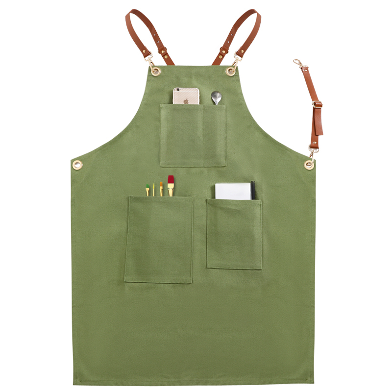 New design comfortable dustproof cotton canvas apron for kitchen cooking