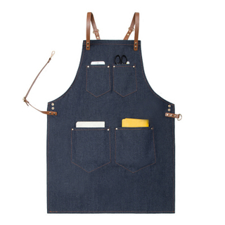 Wholesale Durable Superior Denim Fabric Work Apron With Leather Straps