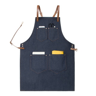New fashion custom logo high-end leather double strap coffee baking painting denim apron