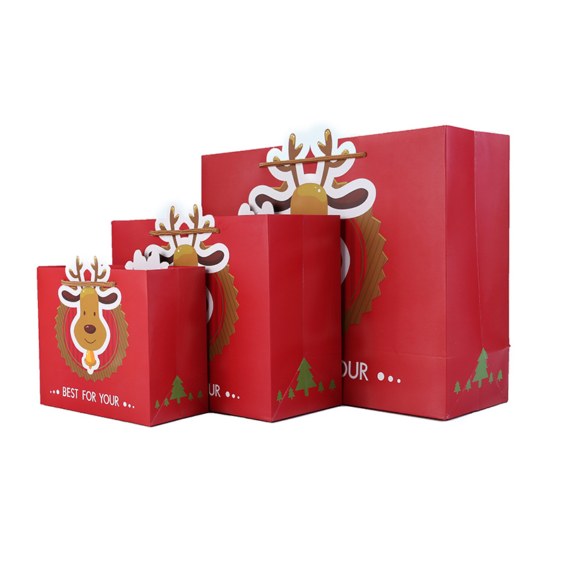 Wholesale colorful present shopping packing custom made merry christmas paper gift bags with handles
