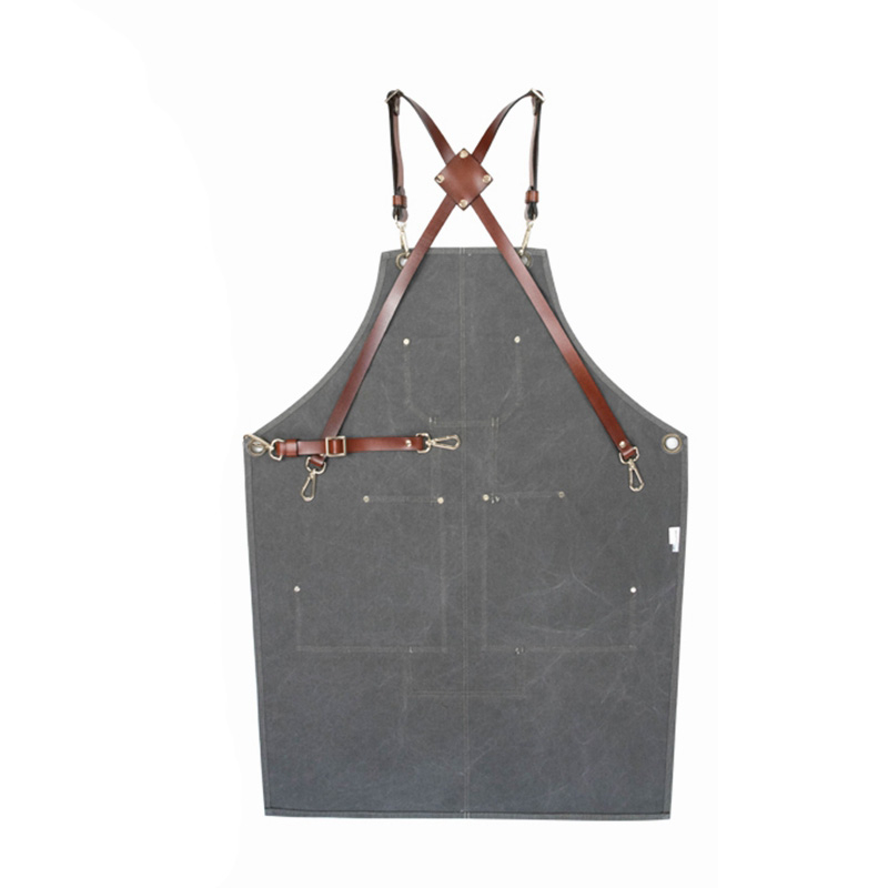 High Quality Exquisite Thick Denim Fabric Leather Straps Work Apron With Pockets LOGO Custom