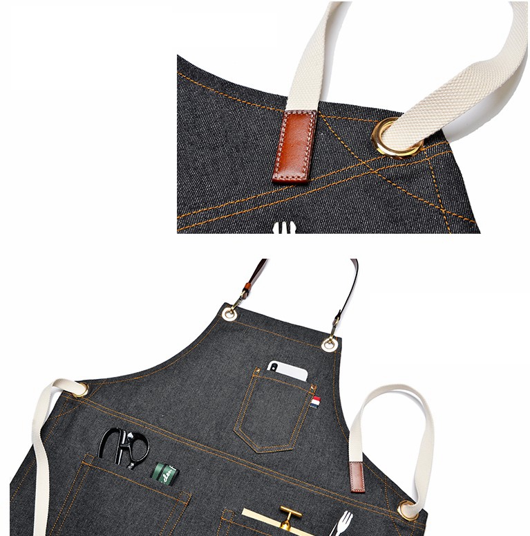 Hot sale multifunction eco friendly breathable reusable strong cotton canvas denim apron for men