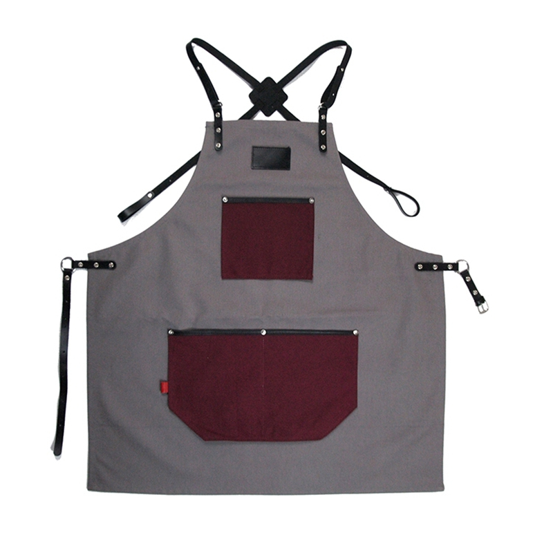 High Quality Canvas Fabric Leather Straps Work Apron With Pockets