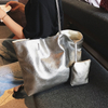 New two color solid color soft leather shopping bag waterproof pu tote bag