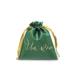 Customized new satin drawstring harness pocket silk green jewelry bag