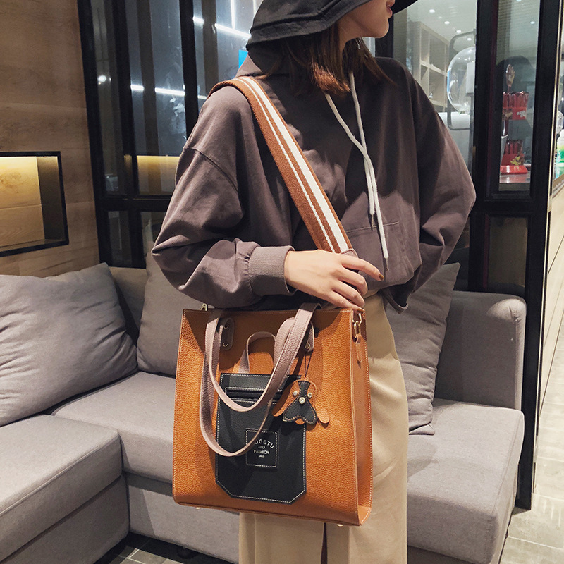 High quality PU soft leather stitching versatile campus shoulder Messenger bag Tote bag