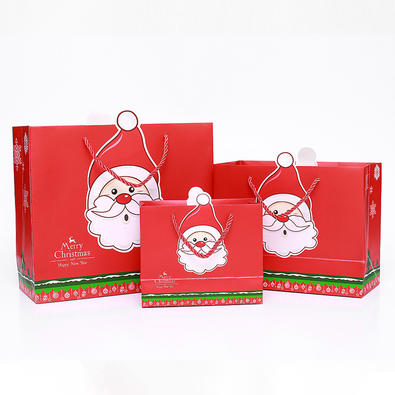  High quality custom print fashion christmas white card gift paper packaging bag with drawstring