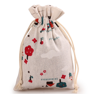 Fashion printed linen drawstring bag storage bag small gift bag
