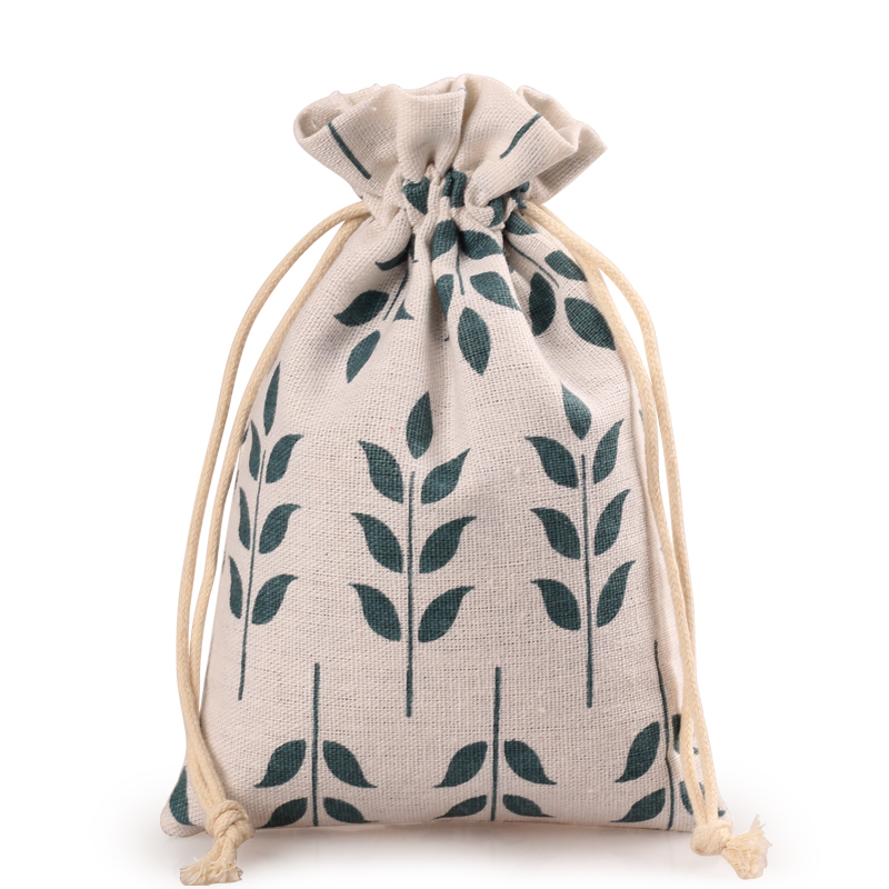 Fashion printed linen drawstring bag storage bag small gift bag