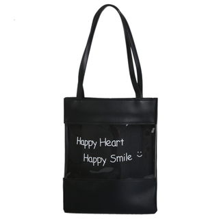 Fashion logo printed custom transparent tote shopping bag pu leather bag for women