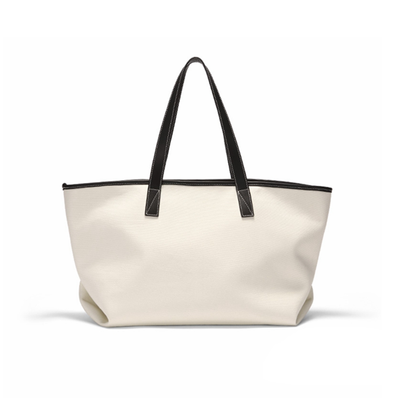 China Supplier free sample fashion logo custom large eco friendly and breathable canvas shopping tote bag with leather handle