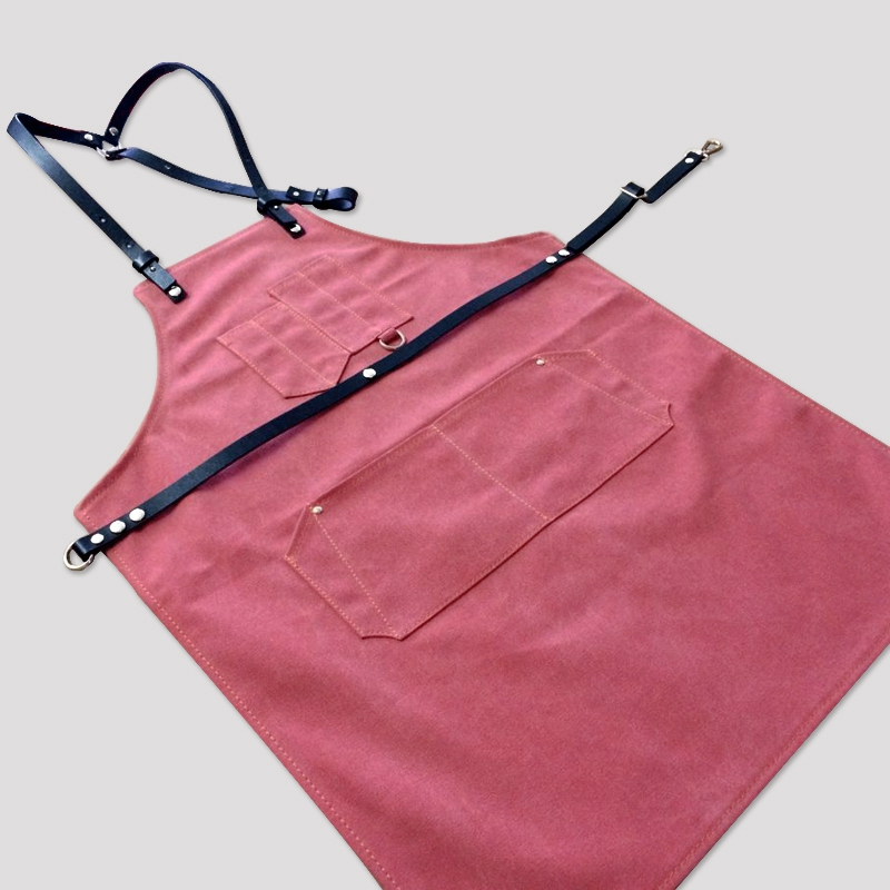 Wear-resistant Thick Canvas Fabric Combine Leather Belts Fashion Tooling Apron for Cafe Or Studio Workwear Custom Logo