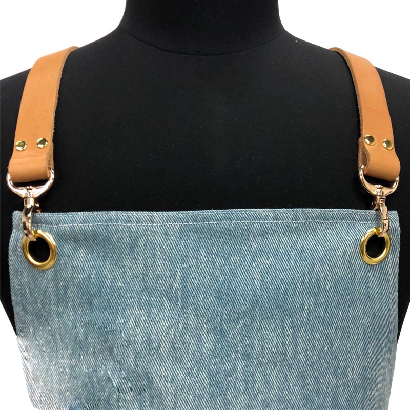 New ladies superior quality light color baking coffee gardening denim apron leather strap