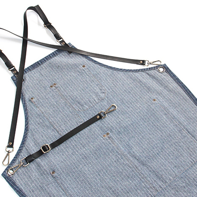 Logo Custom Printing Cotton Fabric Household Kitchen Striped Denim Cooking Apron