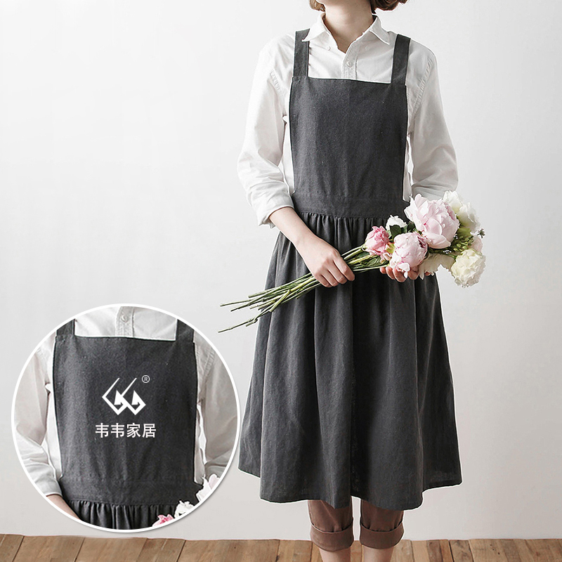 Adult childrens custom logo apron Japanese style studio floral pleated skirt with cotton and linen apron