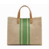 Brand new stylish portable strong linen tote shopping bag with leather handle 