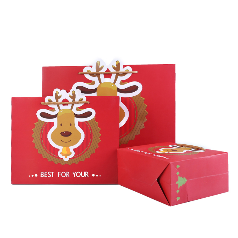 Wholesale colorful present shopping packing custom made merry christmas paper gift bags with handles
