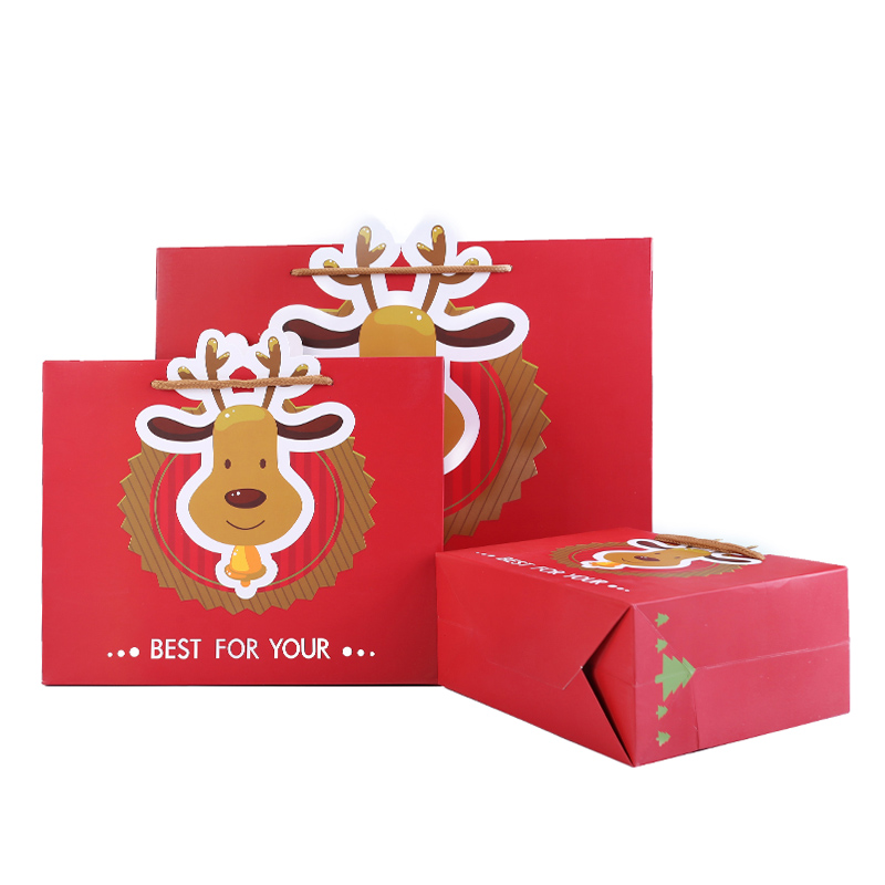 Wholesale colorful present shopping packing custom made merry christmas paper gift bags with handles
