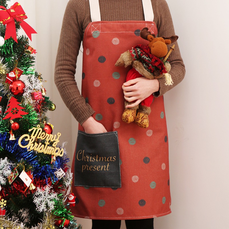 Adult childrens Christmas sleeveless cotton and linen kitchen apron custom pattern logo