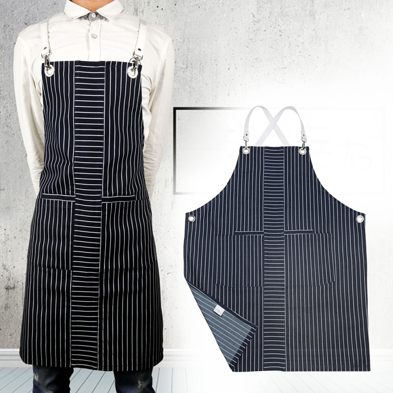 Factory Custom Wholesale Superior Chef Overalls Striped Denim Apron for Restaurant Cafe Waiter Or Waitress