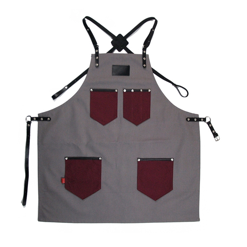 High Quality Canvas Fabric Leather Straps Work Apron With Pockets