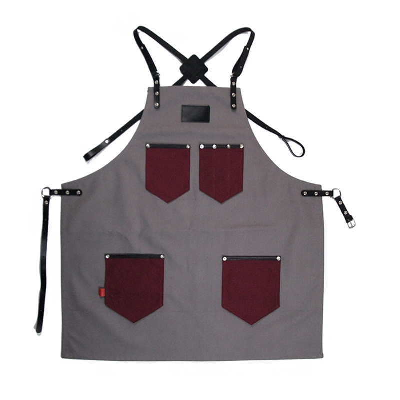 High Quality Canvas Fabric Leather Straps Work Apron With Pockets