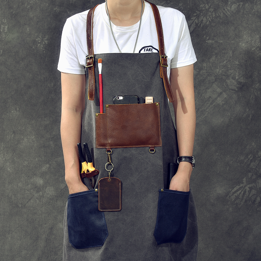 Vintage washed canvas leather accessories studio barber work apron