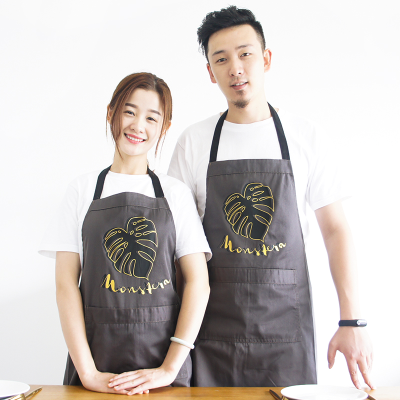 Cotton Creative Print Bronzing Leaf Coffee Tea Restaurant Workwear Kitchen Apron