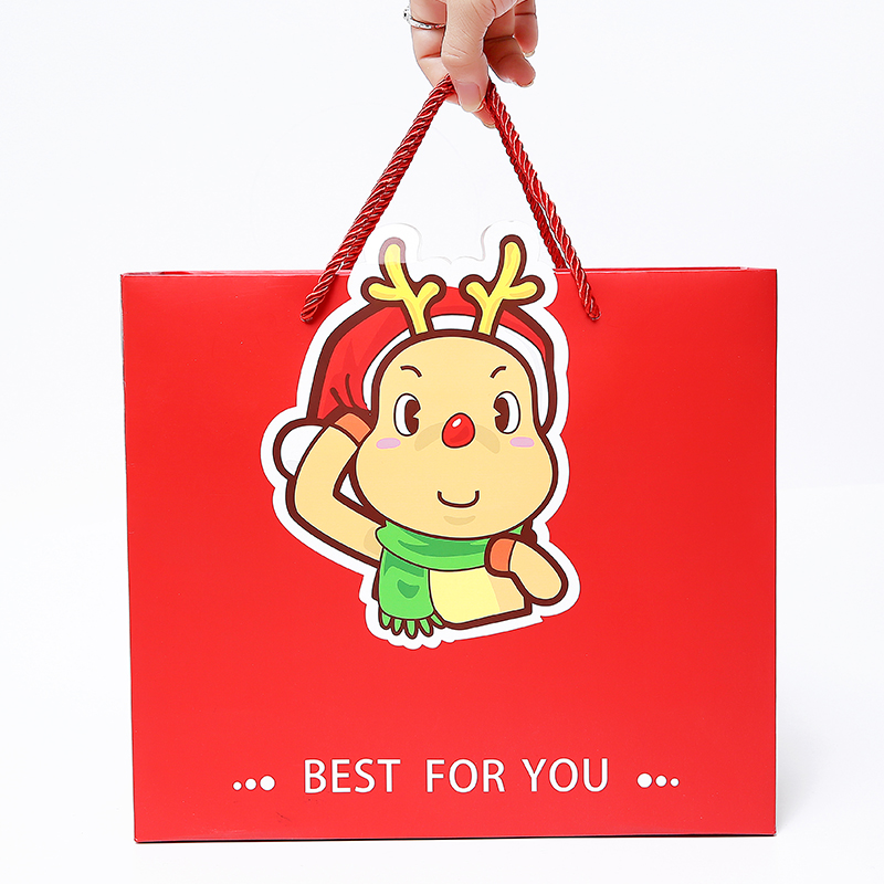  High quality custom print fashion christmas white card gift paper packaging bag with drawstring