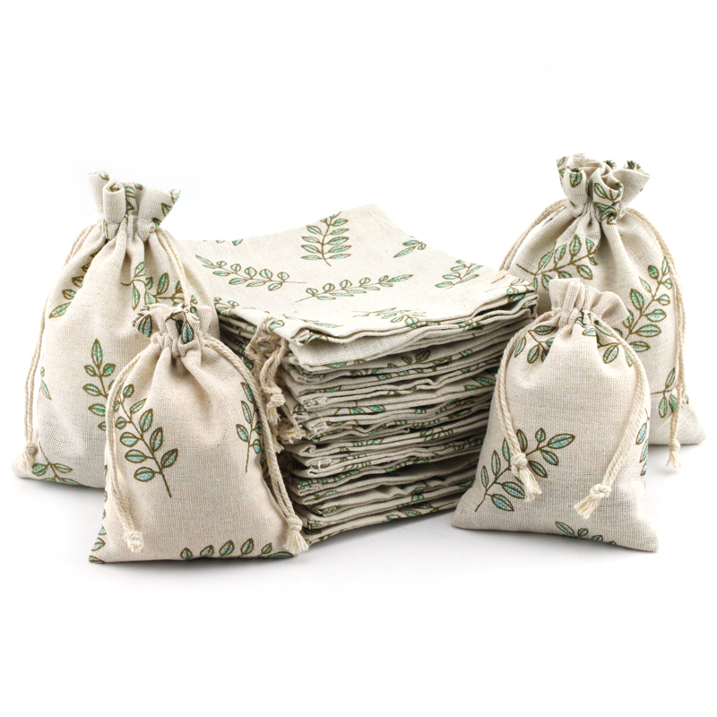 Custom cotton linen muslin drawstring gift bag jewelry pouch 