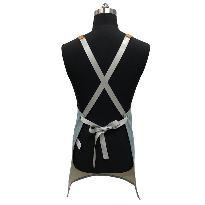 High-grade Light-colored Ladies Denim Apron with Leather Strap
