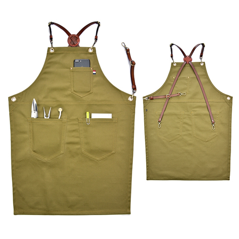 Simple Fashion Thick Cotton Canvas Household Or Work Apron with Leather Straps